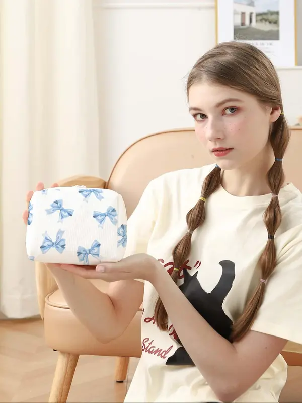 Random Bow Pattern Makeup Bag, Lightweight Multi-functional Fashion Casual Makeup Bag, Travel Makeup Bag, Suitable for Leisure Travel, Business Trips 2
