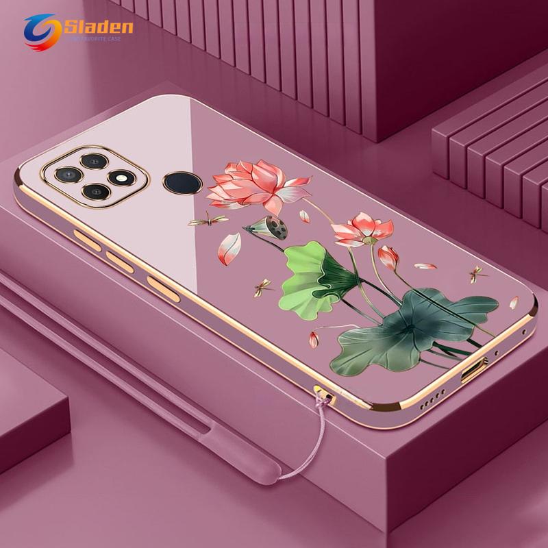 Ốp Điện Thoại OPPO A15 A15S A35, SLADEN, Chất Liệu Silicon TPU, Cạnh Thẳng, Mạ Điện, Họa Tiết Bồ Công Anh, Chống Sốc, Ốp Mềm Dây Đeo Tay