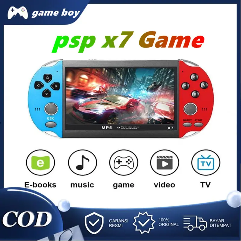 PSP X7 Handheld Game Screen Besar 4.3 Inch HD 8G Mp5 Musik Video Player X7 Handheld Gameboy Built-in Games Gratis 1