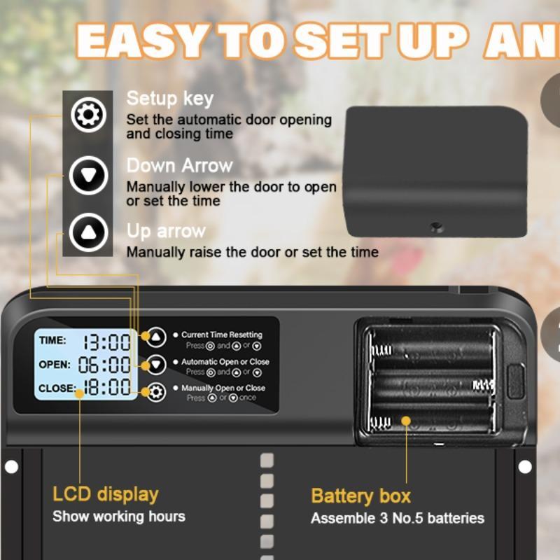 Automatic Chicken Cage Door, Waterproof Chicken Cage Door with Timer Device, Chicken Cage Accessory for Farm 7