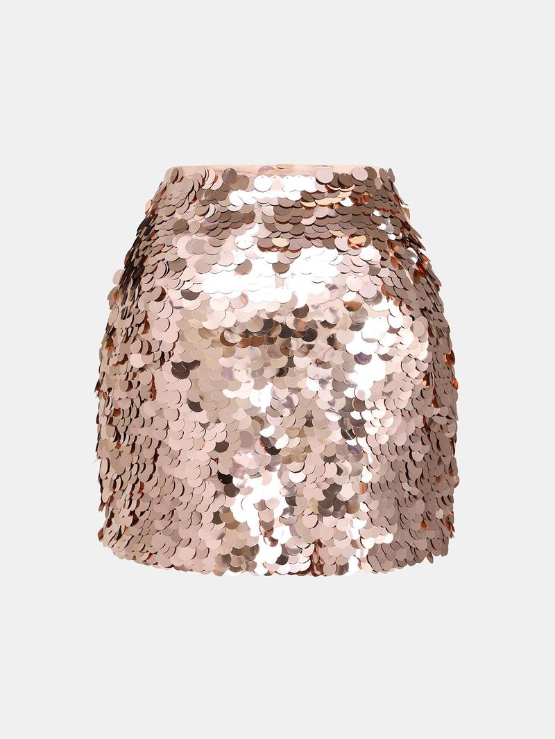 Product Introduction of YOZY Women's Glitter Sequins Skirt, Fashionable Zipper Side Short Skirt for Party Club Dating, Ladies Spring & Fall Bottoms 2