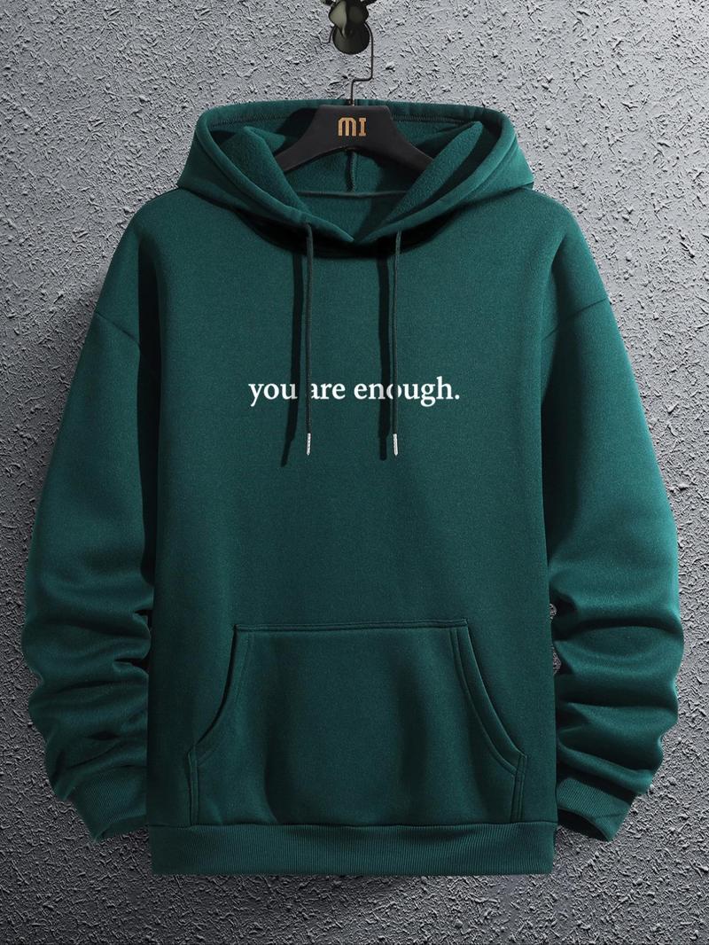 Product Introduction of Men's Letter Print Pocket Drawstring Graphic Hoodie, Casual Soft Drop Shoulder Long Sleeves Hooded Sweatshirt Pullover Tops, Spring Fall Menswear, Graphic Hoodies, Y2k Clothing 12