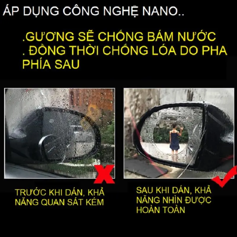 Bộ dán chống nước gương kính ô tô, miếng dán chống bám nước gương chiếu hậu nano tiện dụng 3
