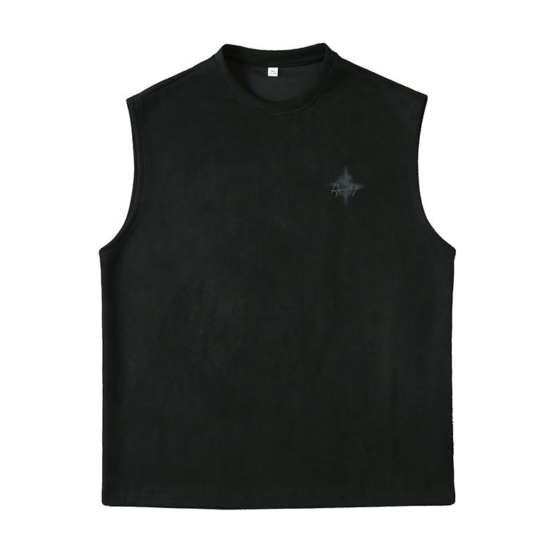 Lotin Suede Thin Sports Vest Men's 2024 Summer New Sleeveless T-shirt American Letter Printed Casual Waistcoat 6