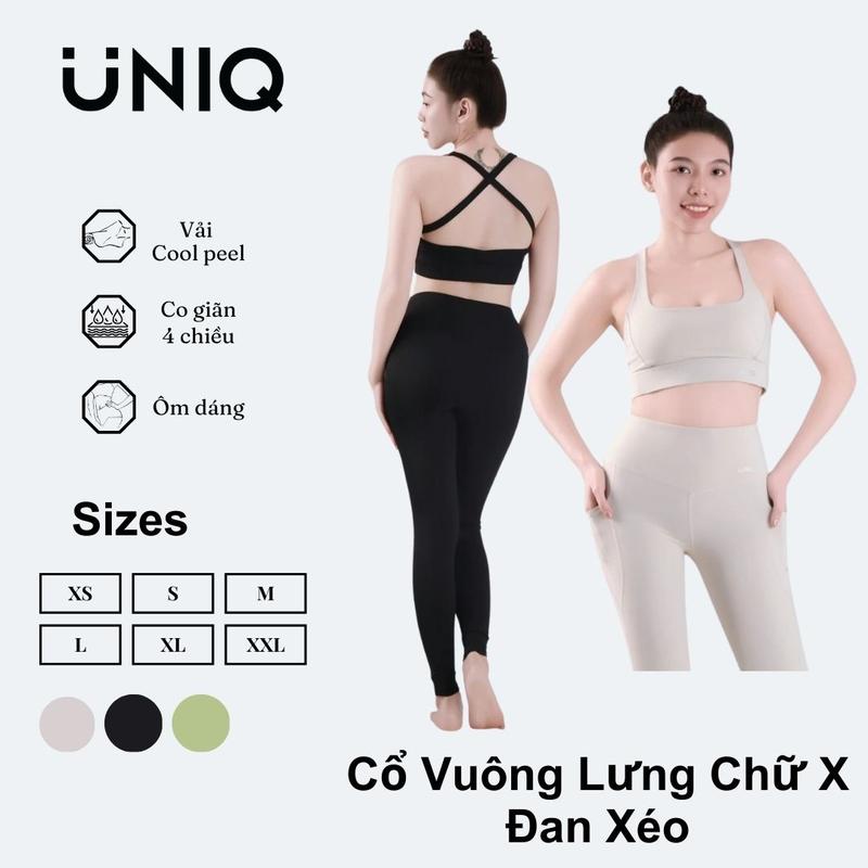 Bộ Đồ Tập Gym Yoga Nữ UNIQ Cool Peel - Áo Cổ Vuông Lưng Chữ X & Quần Legging Cạp Cao