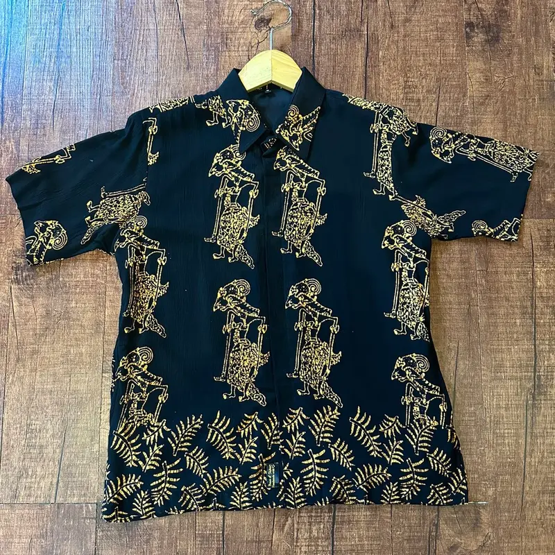Kemeja pendek Batik wayang daun Rayon Pria Casual 5