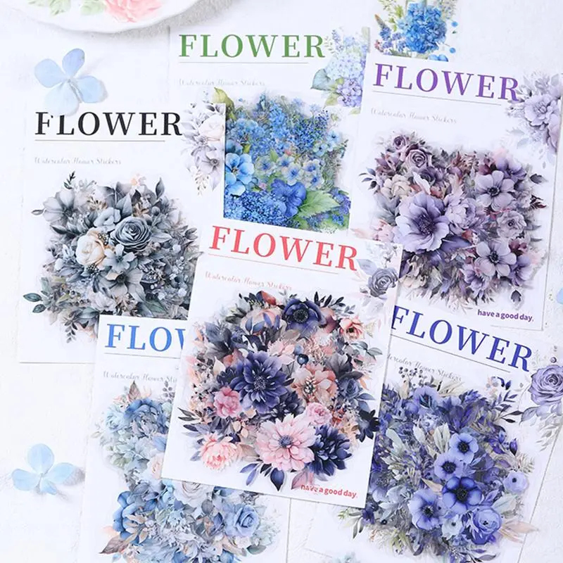 Watercolor Flower Pattern Sticker, 1 Set 20pcs Waterproof Self Adhesive Decor Paper, Decor Sticker for Gift Greeting Card & Water Bottle & Laptop