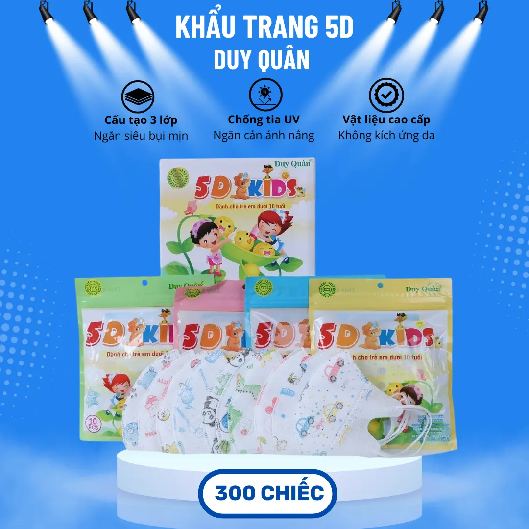 [TÚI ZIP] 200 CHIẾC KHẨU TRANG 5D KIDS DUY QUÂN kháng khuẩn chống giọt bắn và tia uv