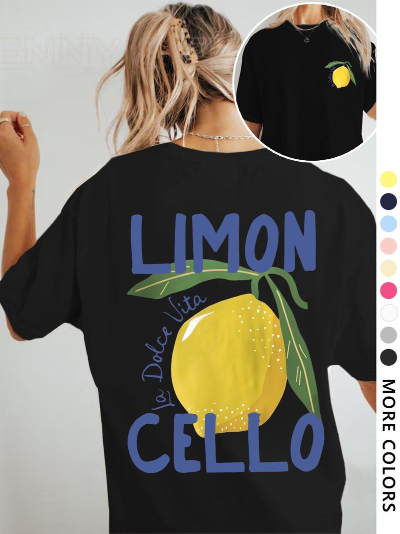 Product Introduction of Women's Lemon Print Round Neck Graphic Tee, Vintage Trendy Casual Short Sleeve T-shirt for Daily Wear, Ladies All Seasons Outfit 3