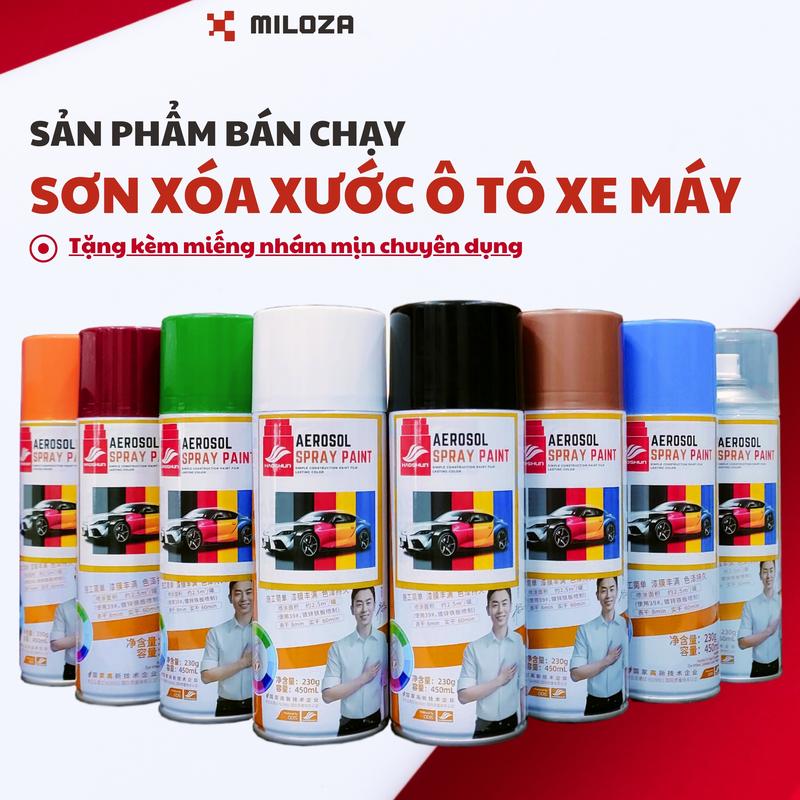 Sơn Xe Ô Tô - Sơn Xịt Che Vết Xước Ô Tô - Tẩy Vết Xước Xe Máy Màu Trắng, Đen, Ghi, Bạc, Đỏ, Xanh, Vàng - Bền Màu, Mịn Đẹp
