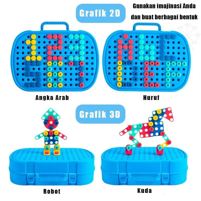 351pcs Block City Kotak Peralatan Sekrup Simulasi/ 3D DIY Brick Baut Koper Sekrup Pakit Bongkar Electric Drill Mainan/Pembongkaran Manual Bor Listrik DIY/Bor Obeng Listrik Mur Sekrup Merakit Membongkar/sekrup Perbaikan/Kotak Puzzle Sekup/Mainkan Mainan Ko 8