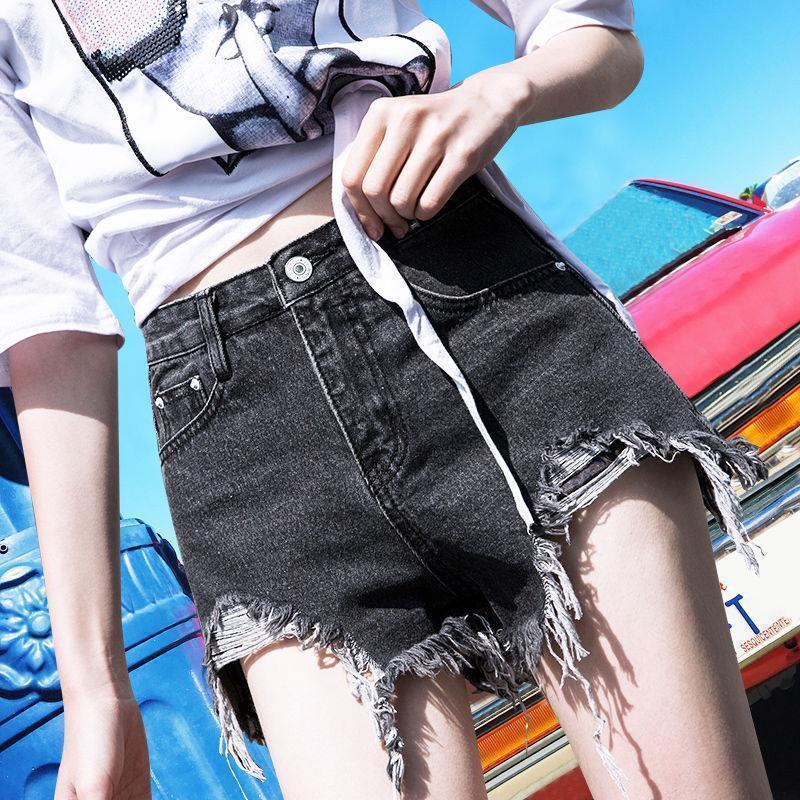 Short Denim Cạp Cao Màu Đen Và Xám, Dành Cho Nữ, Có Rách, Phong Cách Hàn Quốc, Ống Rộng, Dễ Phối Đồ, Bó Sát, Viền Sờn,  Short Cao Bồi, Có Khe Hở Bên Hông, Bán Chạy   jean quần 1