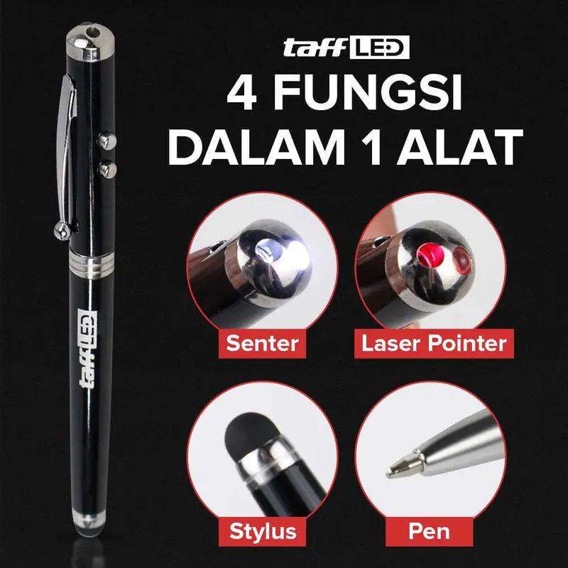 TaffLED Pulpen 4 in 1 Senter Laser Pointer Pen dan Stylus Tinta Hitam - T0054 X SERA 2