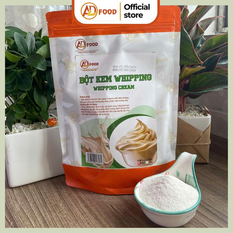 1kg Bột kem whipping cream ADFOOD - chuyên dùng trong làm bánh và pha chế đồ uống, tạo lớp kem mềm mịn, đẹp mắt, bánh ngọt và pudding, sử dụng bột kem để làm ngọt, trang trí nhiều món ăn tráng miệng