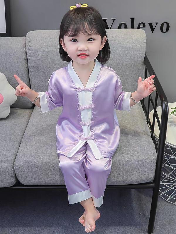 MẸ BING- [10-25KG] bộ đồ ngủ lụa mềm mịn mát cho bé gái, tay ngắn kết hợp hoạ tiết và nút nhìn lạ mắt, màu sắc tươi tắng , chất mềm mịn mát phù hợp cho mùa hè, bé mặt nhà đi dạo phố. babytee  đồ ngủ 4