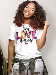 Women's Letter Print Round Neck Tee, Fashion Casual Crew Neck T-Shirt for Daily Holiday Vacation Outdoor Wear, Ladies Clothes for Summer