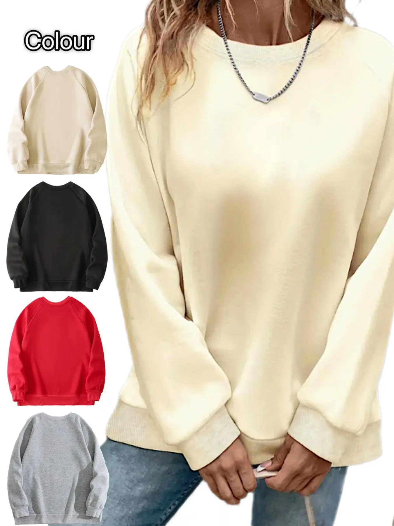 Women's Solid Long Sleeve Crew Neck Pullover Sweatshirt, Casual Fashion Drop Shoulder Sweatshirt for Fall & Winter, Women's Clothing for Daily Wear