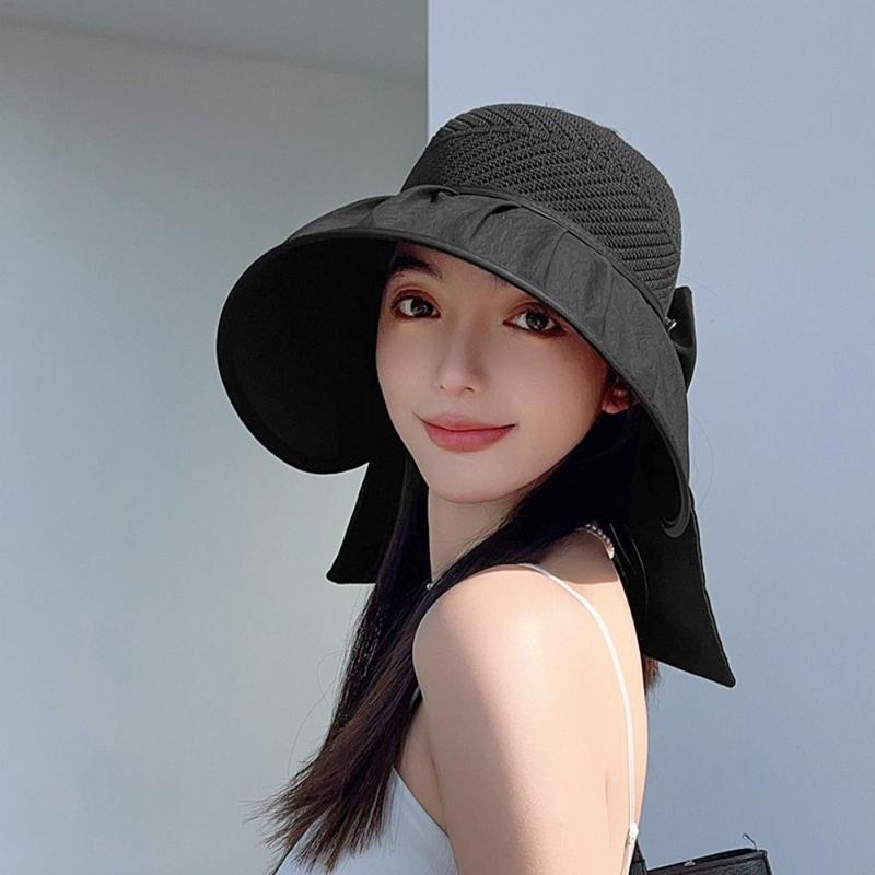 Product Introduction of Women's Fashion With Removable Shawl Fisherman Hat Empty Top Wide Brim Summer Sun Hat UV Protection Casual Outdoor Visor Hat Travel Beach 13