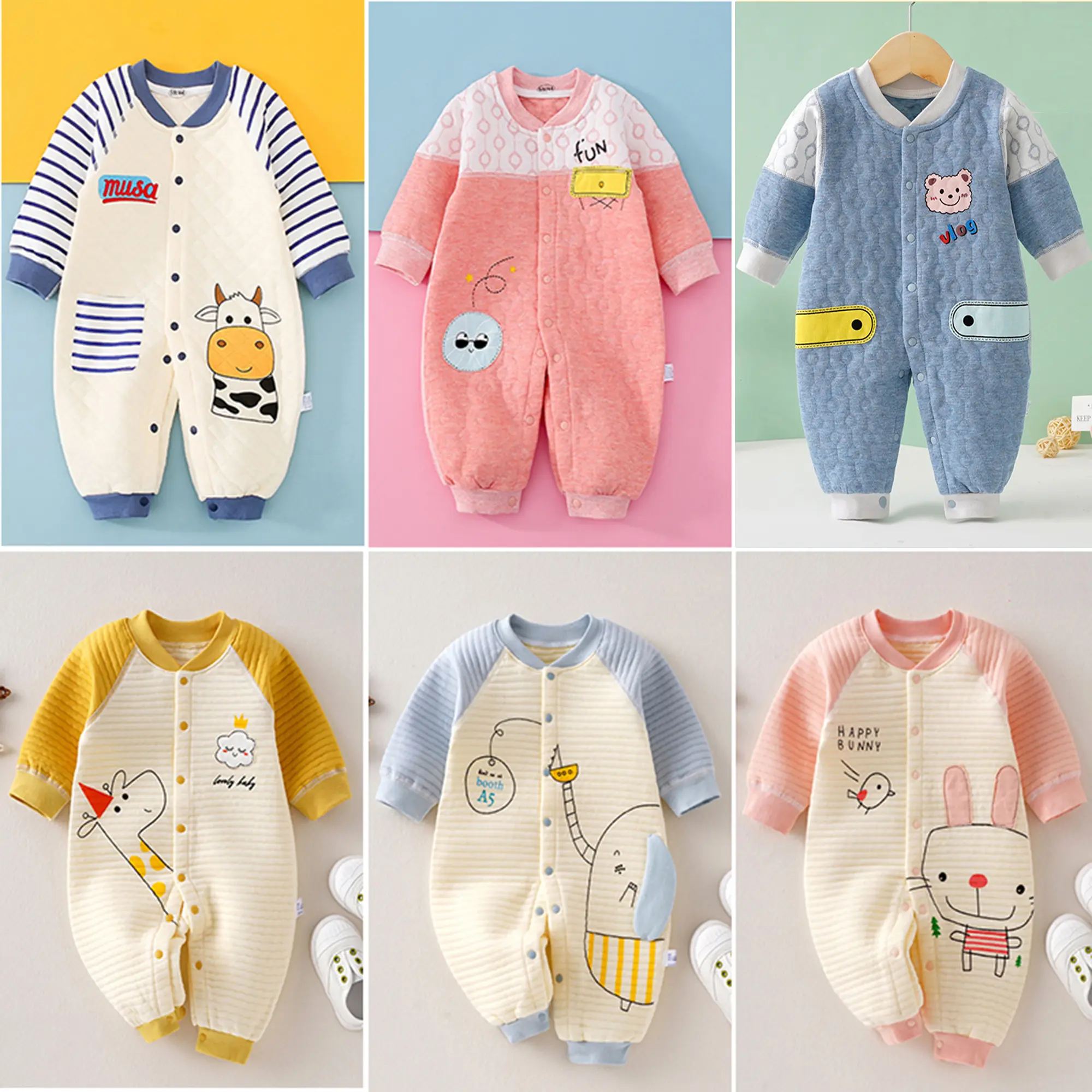 Bodysuit dài tay trần bông mặc mùa đông hàng cao cấp cho bé Trai bé gái 3-12 tháng Bộ quần áo trẻ em SLTB08