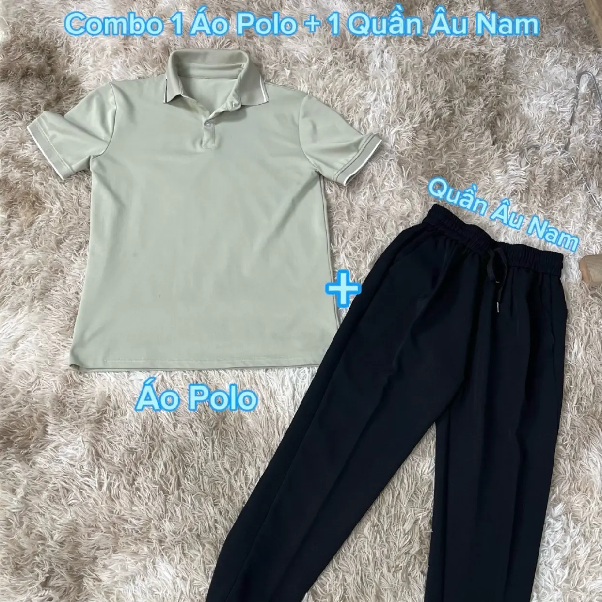 Combo 1 Áo Polo nam trơn cotton + 1 Quần Âu nam chun from Hàn Quốc Có thể giặt bằng máy Cotton Cotton