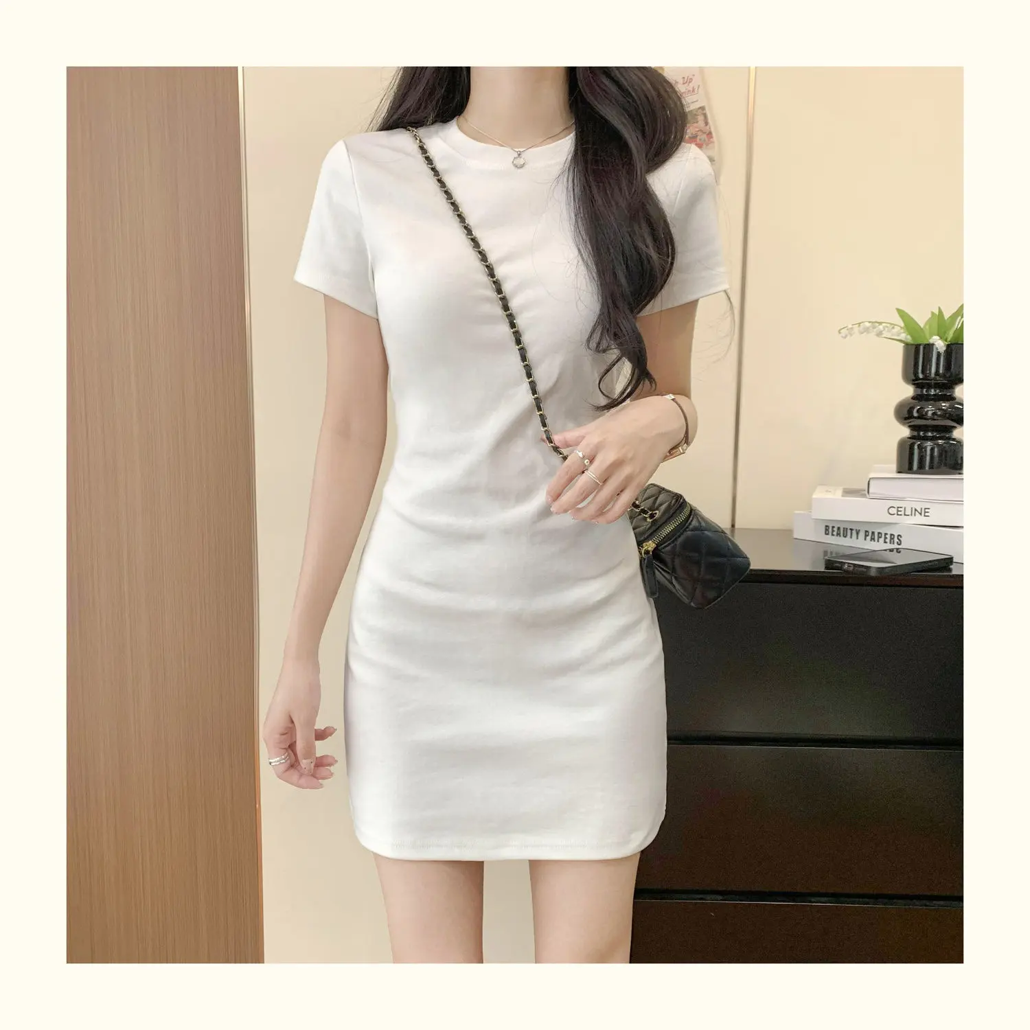 Váy Siêu Sành Điệu Màu Trắng, Bán Chạy, Dành Cho Nữ, Bộ Sưu Tập Mùa Hè, Hàng Mới Về, Cỡ Nhỏ, Bó Sát Và Rộng Rãi, ngắn Tay Áo, Phong Cách Thường Ngày Hợp Xu hướng