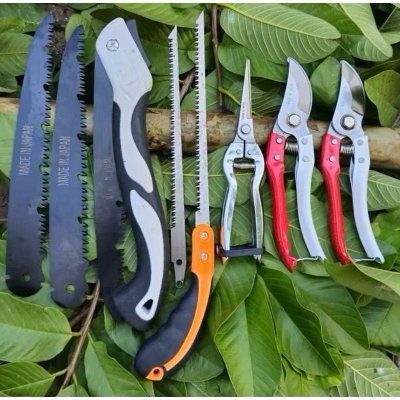 Combo 8 món Dụng cụ làm vườn Kéo cắt cành SK5 ĐỎ TRẮNG, Tỉa Thép trắng, Cưa gấp…