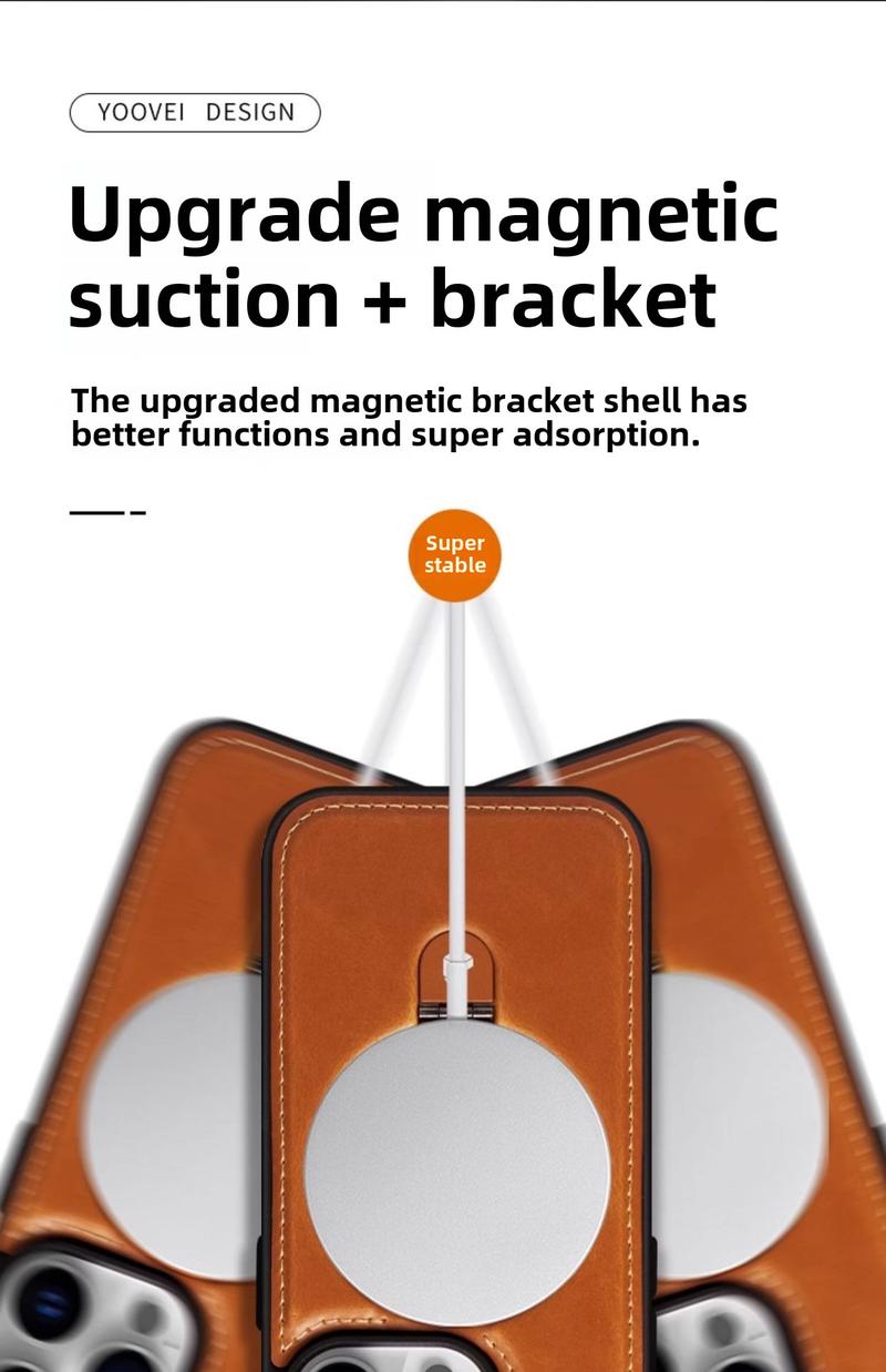 Product Introduction of Magnetic Phone Case, Luxurious Genuine Leather, Suitable for iPhone 12 13 14 15 16 Pro Max and 14 15 16 Plus, Magnetic Safety Protective Case, with P-shaped Fixing Ring, Stand Logo, Cut-out Back Cover 8