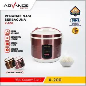 Advance X200 Rice Cooker 3IN1 Penanak Nasi Serbaguna Kapasitas 1,8L Daya 380 Watt Garansi Resmi 1 Tahun Pemanas