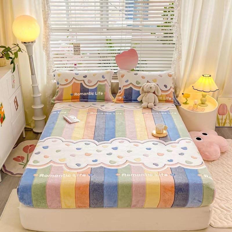 Sét ga gối 3 món nỉ nhung sữa mềm mịn họa tiết đáng yêu Laabedding