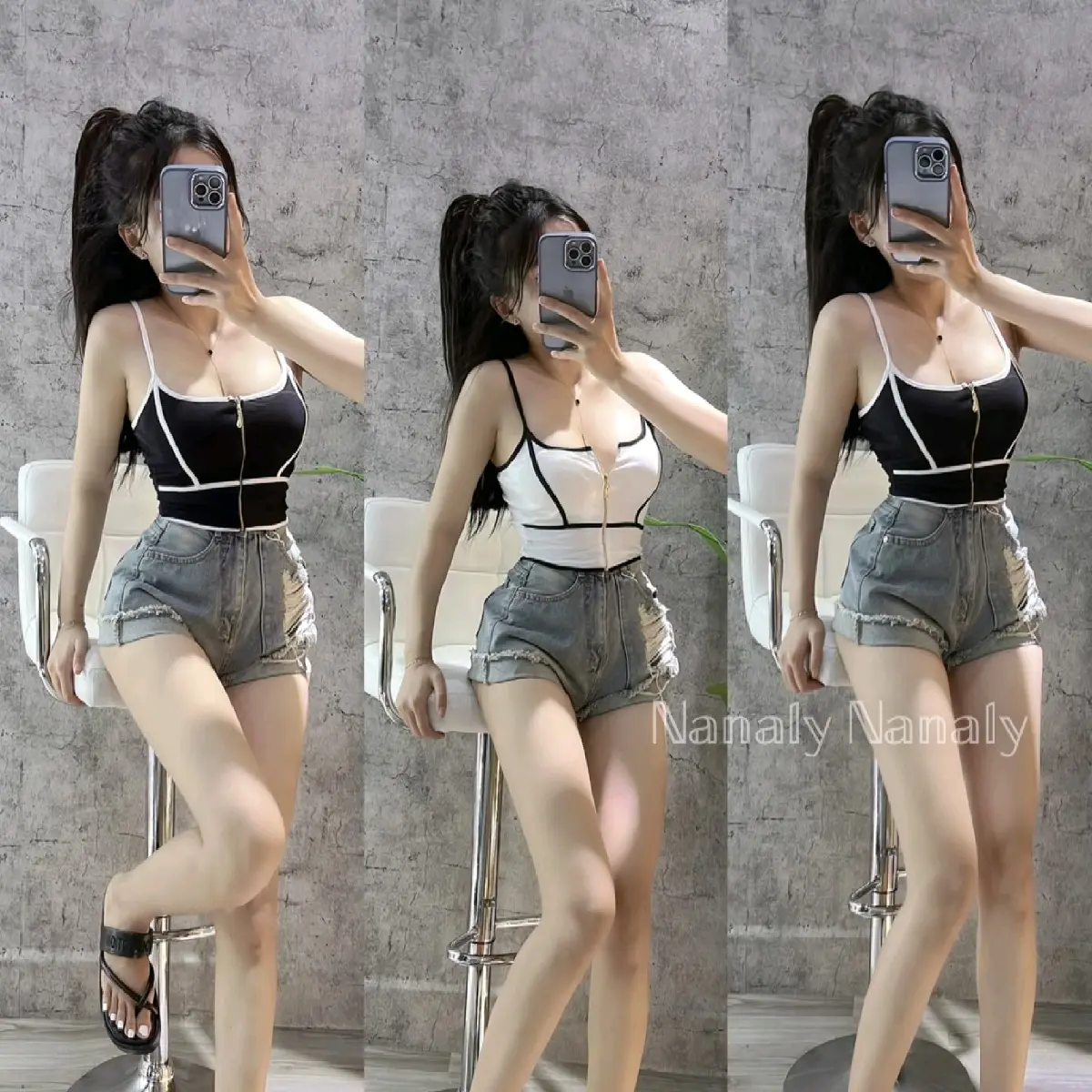 Áo hai dây viền có khoá kéo from crtop có mút đệm