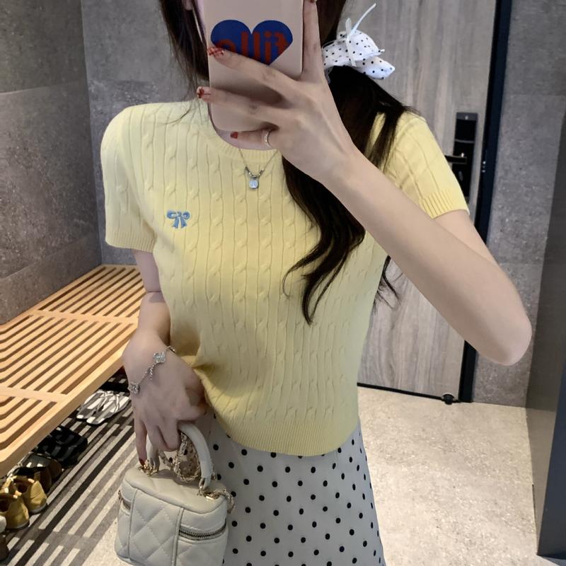 Product Introduction of New Style Braided Embroidered Short Sleeve Knitted Top for Women Korean Style Slimming Short Top 13