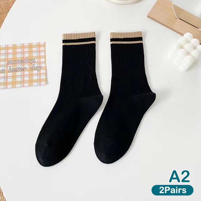 Product Introduction of 2Pair New Fashion Socks Solid Color Striped Socks Casual  Socks Casual Cotton Comfy Breathable Socks For Women Girls 30
