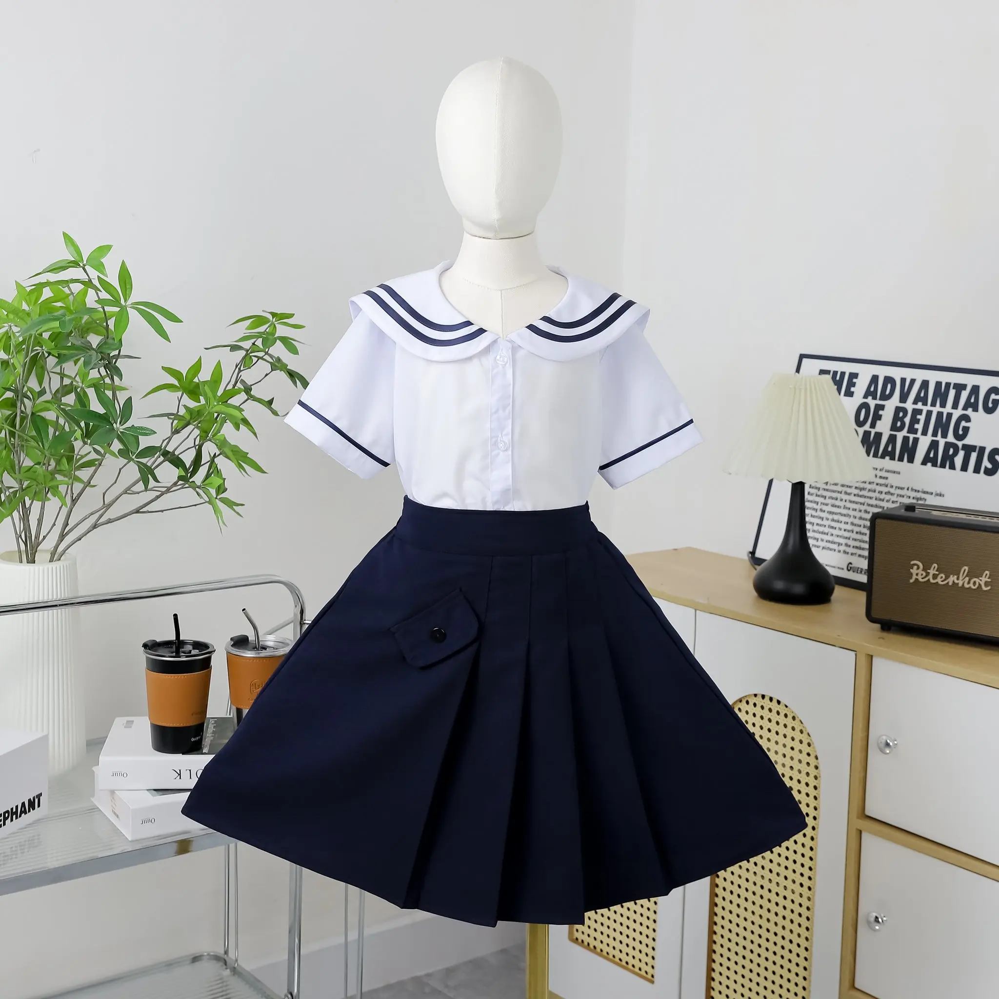 Chân váy học sinh cấp 1 - Chân váy viền trắng - bèo nút - Danangsale