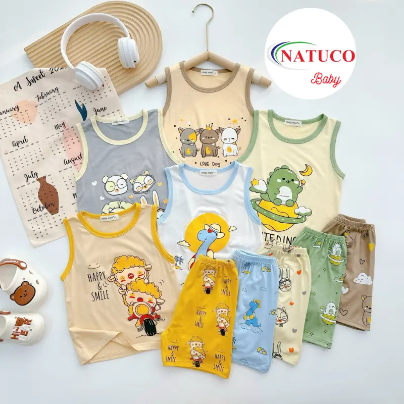 Bộ Quần Áo Ba Lỗ Trẻ Em Hiệu MINKY MOM Vải Thun Lạnh Mềm Mát In Hình Động Vật Cho Bé 0-8 Tuổi (8-27kg) BL-IN74 2