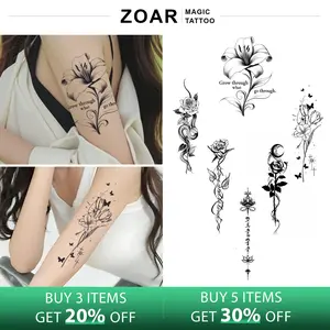 ZOAR-S*06 Stiker Tato Temporary Semi Permanen【kombinasi bunga polos】Tahan lama Tattoo menempel dekorasi seni untuk pria dan wanita