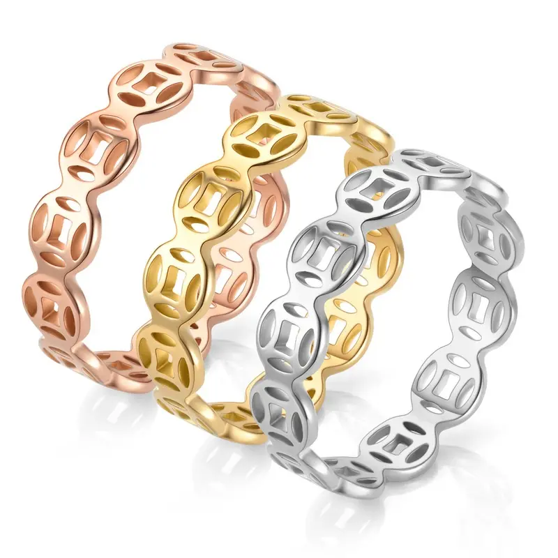 Brand new titanium steel 4mm hollowed-out copper style ring,retro style men and women stainless steel ring.