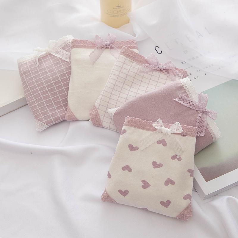Quần Lót Nữ Màu Tím Xinh Xắn, Quần Lót Cotton Không Lộ Viền Họa Tiết Trái Tim Dễ Thương  Savill L110 Women ngắn 4