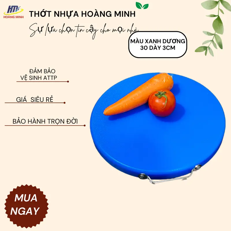 Thớt nhựa tròn 30x3cm nhựa nguyên sinh HDPE, hàng nguyên khối 3