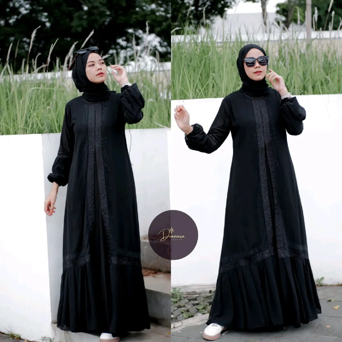 Gamis ABAYA ZASKIYA FULL HITAM model abaya turkey terbaru polos mute hitam Bordir Wanita Muslim Ceruty Kombinasi Mutiara Arab Turki Mewah