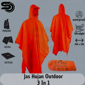 Jas Hujan Ponco Waterproof 3 in 1 Multifungsi Matras Flysheet Bivak - Raincoat Poncho Jas Hujan Outdoor Anti Air Pendaki