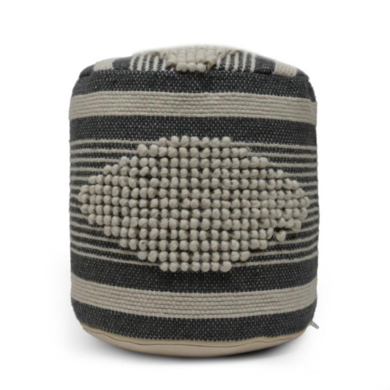 Dark Gray Wool Cylindrical Pouf With Diamond Pattern Dark Gray Wool Cylindrical Pouf With Diamond Pattern