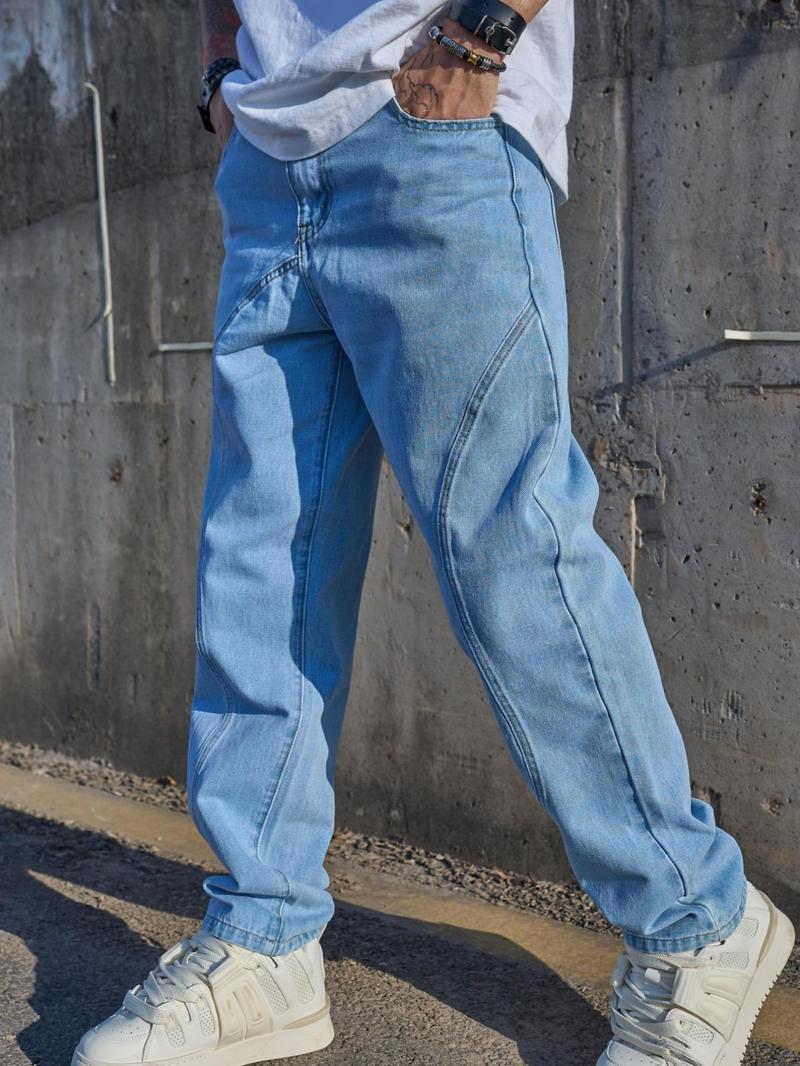 Product Introduction of Men's Solid Color Straight Leg Jeans, Loose Casual Comfy Denim Trousers for Spring & Fall, Fashion Men's Bottoms for Daily Wear, Cotton 3