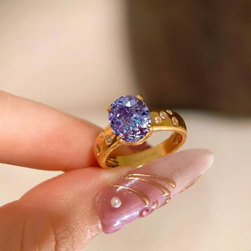 Product Introduction of Vintage Retro Nine Purple Fire Ring Light Luxury Retro Purple Qi Donglai Pigeon Egg High Carbon Diamond Ring for Women 3