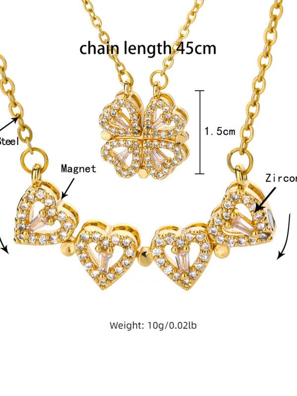 Rhinestone Decorated Pendant Necklace, Heart-to-heart Four-leaf Clover Design Necklace, Creative and Personalizedone Style for Multiple Wear Necklace, Fashion Matching Jewelry Accessories Gift for Women and Girls 7