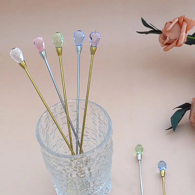 Muỗng Cà Phê Kim Cương Pha Lê, Muỗng Đá Bằng Thép Không Gỉ, Muỗng Khuấy Dài, Muỗng Cà Phê, Kem, Món Tráng Miệng, Cốc Cocktail, Dụng Cụ Nhà Bếp 7