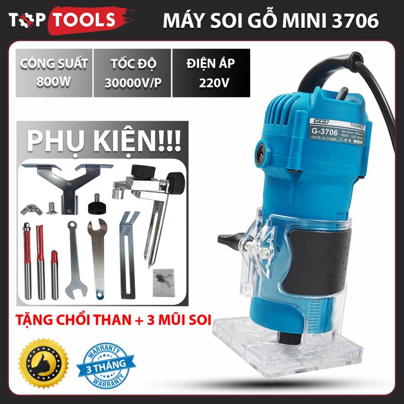 Máy soi gỗ mini, máy phay gỗ, soi alu cầm tay mũi 1/4'', GGG 3706 bảo hành 3 tháng