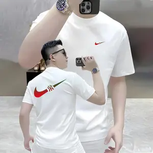 Kaos Unisex Katun 220g Lengan Pendek, Kerah Bulat, Model Longgar Gaya Amerika dengan Sablon Print