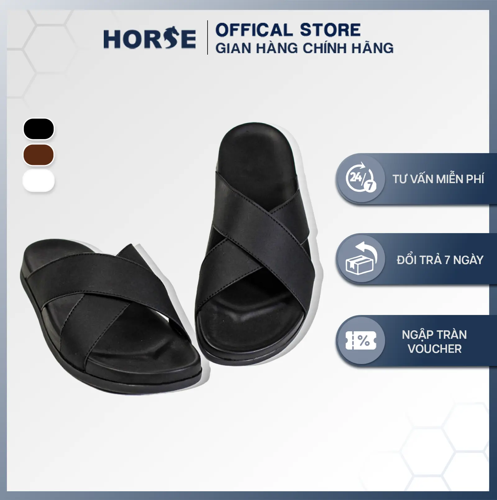 [ Horse Store ] - Dép Da Bò 2 Dây Chéo Thời Trang Nam Nữ, Đế Cao Su , Lót Đế Êm,  3 Màu Đen Trắng Nâu  - QX01.