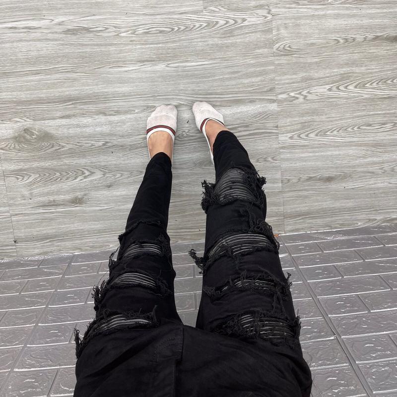 [Ảnh Tự Chụp]Quần Jean Đen Vá Da Nhiều Rách Gối 4 Cúc NO 8888 Loại 1