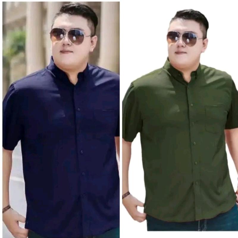 PAKET 2 PCS super hemat kemeja Pria Polos Jumbo XXL sampai XXXL Casual atau Formal Katun V-Neck lengan pendek 5